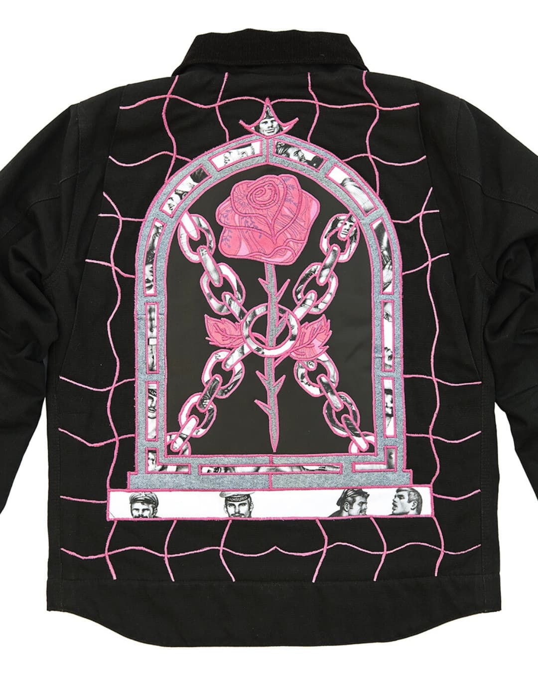 Ben Venom, Tyson of Finland Jacket, 2023. 51cm x 64cm (25" x 35"). Appliqué. Carhartt jacket, recycled fabric.