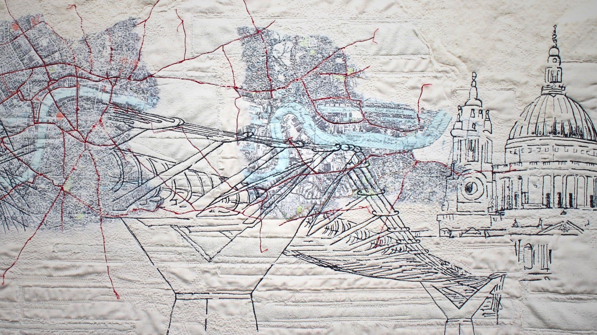 Textile artwork of London on the map